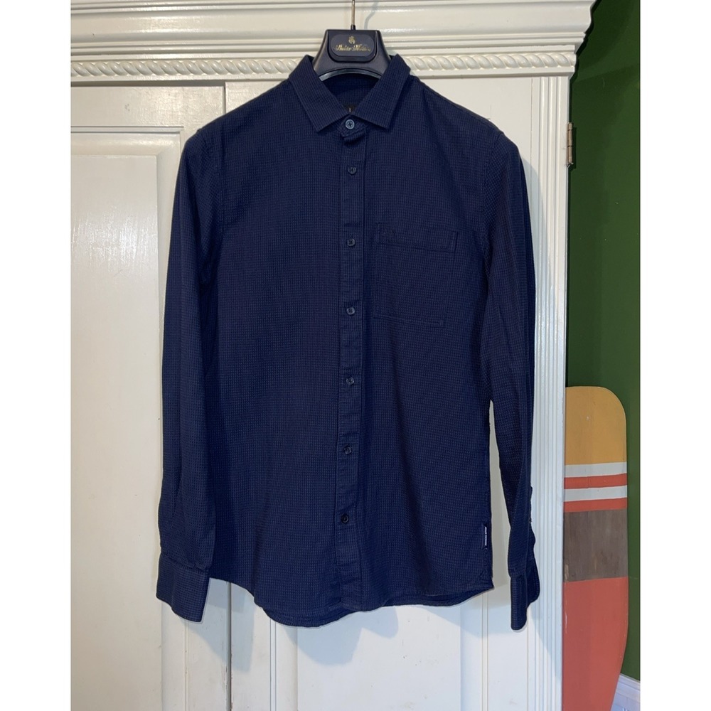 A/X Armani Exchange Slim Ajustee Shirt Men S Navy Blue Textured Waffle Knit Logo